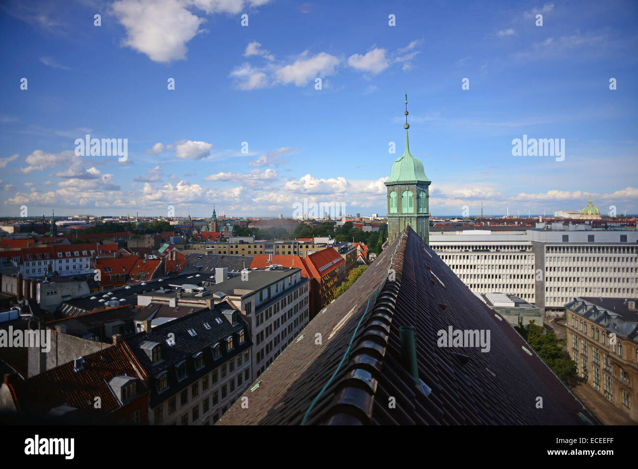 View of Copenhagen from observatory on top of Rundetaarn, or the round tower, 17th century tower and observatory, the oldest fun Stock Photo