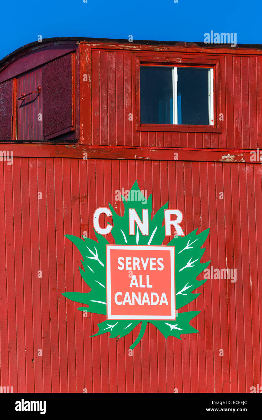 At the end of the confederation bridge is a rail museum which includes this un-restored caboose that was built in 1912. Stock Photo