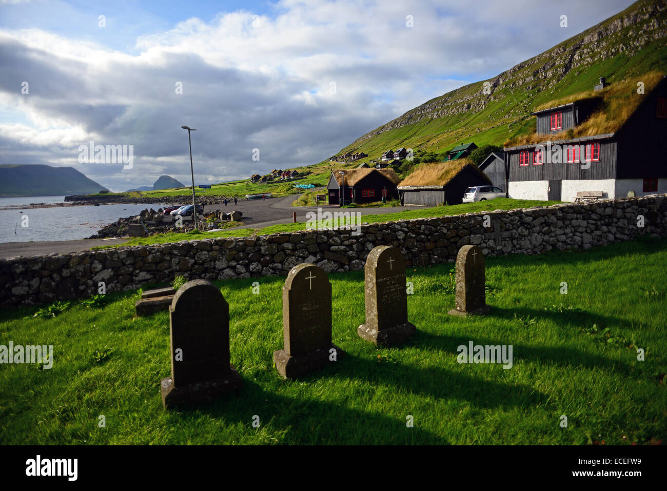 Cemetery in Saint Olav's church, Kirkjubøur, Faroe Islands Stock Photo
