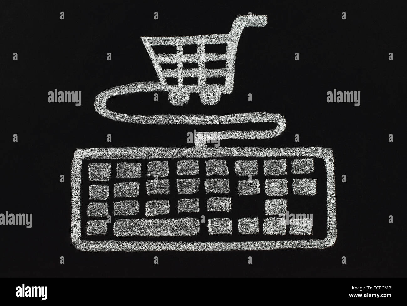 Chalk keyboard connected to cart, shopping concept, drawn by hand not in photoshop Stock Photo