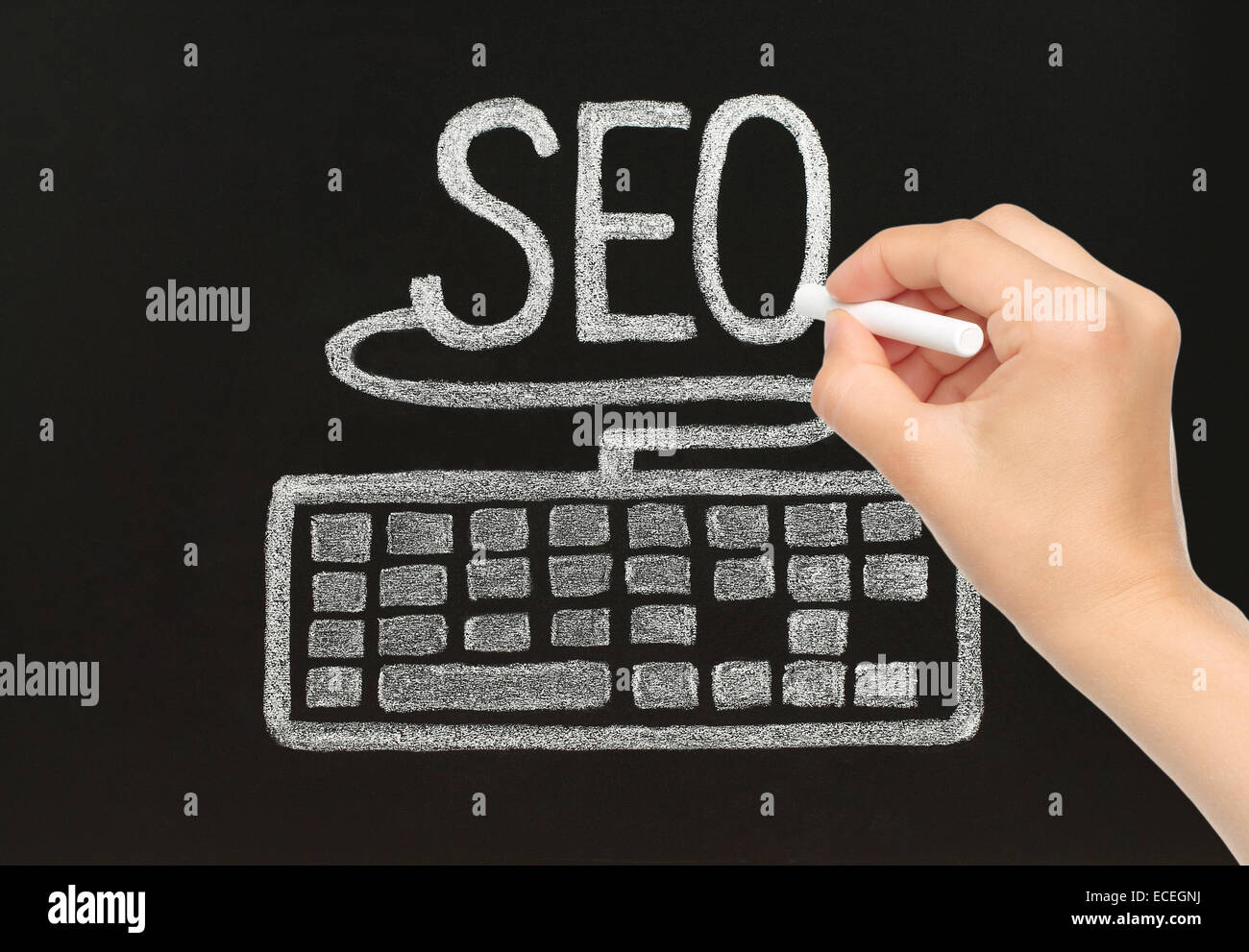 Hand drawing chalk SEO concept with keyboard Stock Photo