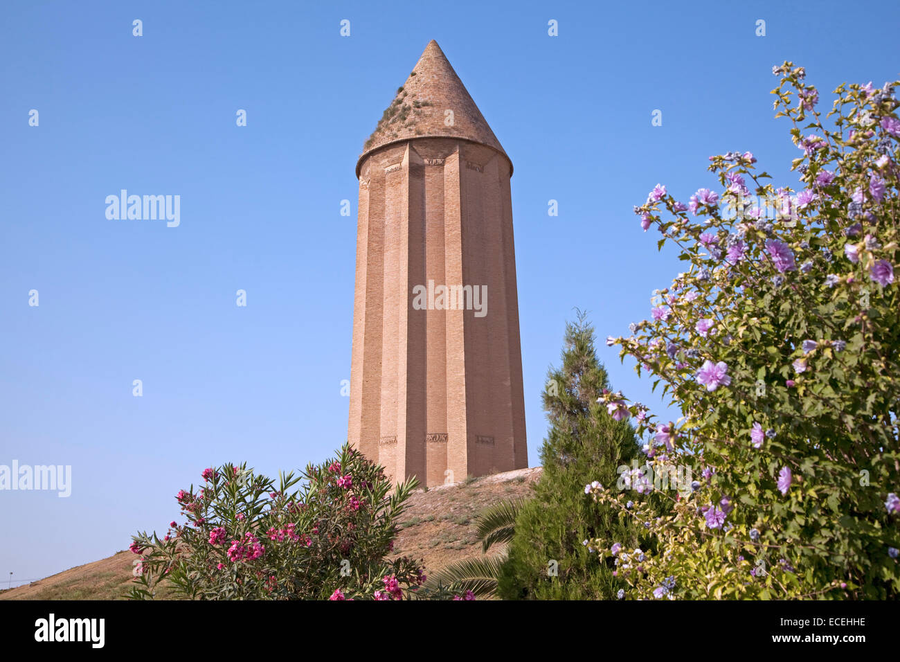 The tower of Kavus, remnant of Ziyarid architecture in Gonbad-e Kavus / Gonbad, Golestan Province, Iran Stock Photo