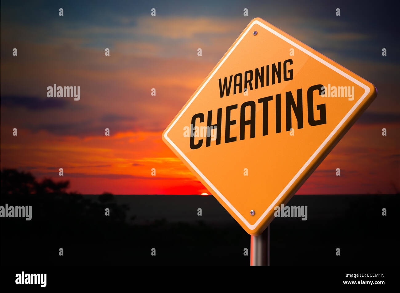 Cheating on Warning Road Sign. Stock Photo