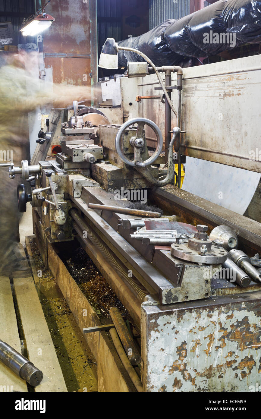 old metalworking lathe machine in turning Stock Photo Alamy