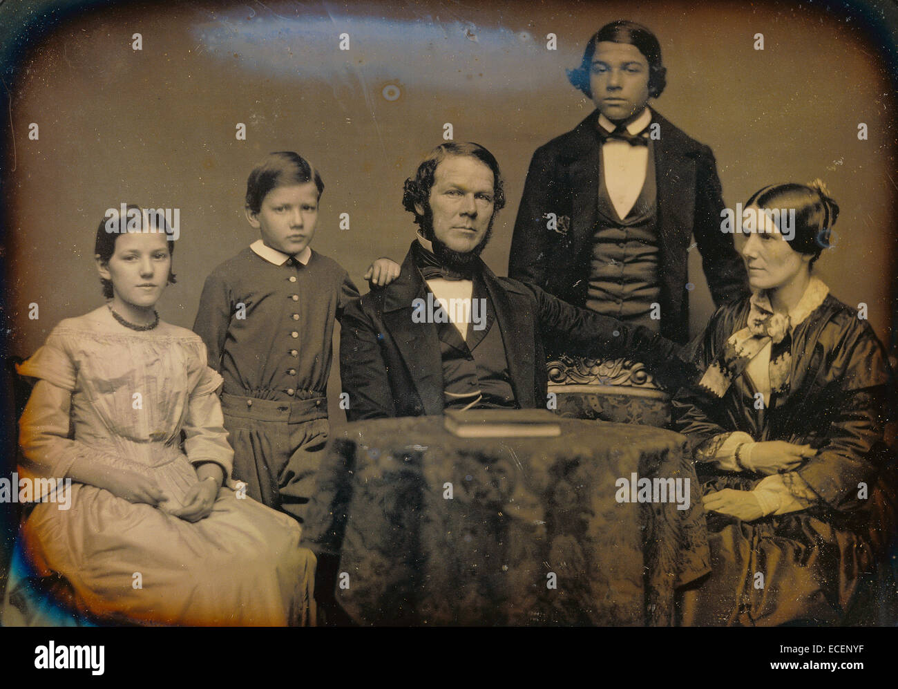 Family portrait; Unknown maker, American; 1850 - 1855; Daguerreotype; Whole plate, Image: 13 x 17.8 cm (5 1/8 x 7 in.) Stock Photo