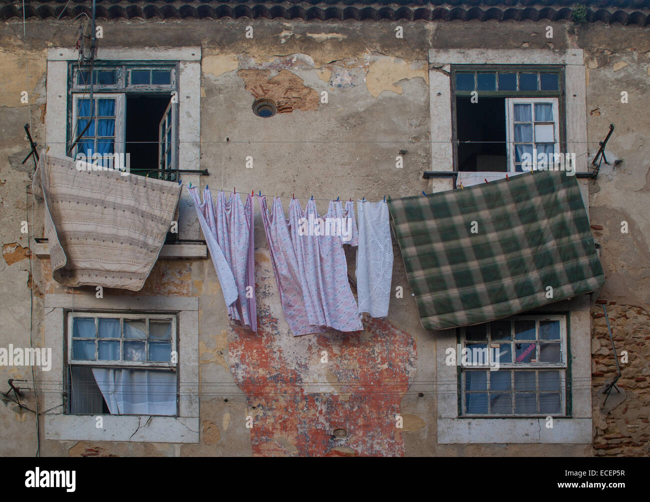 clothes hanging on washing line.  Lisbon. Stock Photo