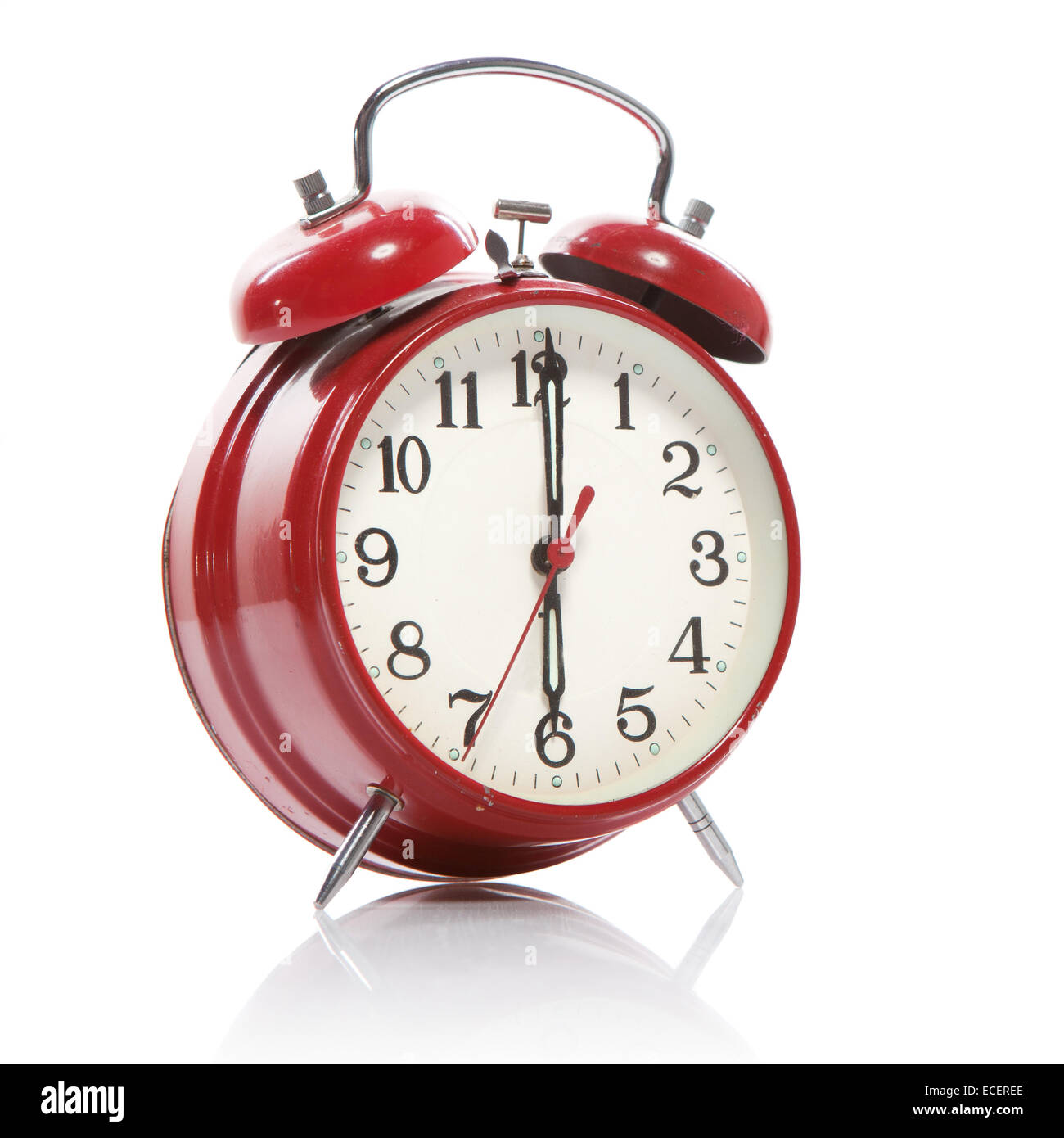 red old style alarm clock isolated on white Stock Photo Alamy