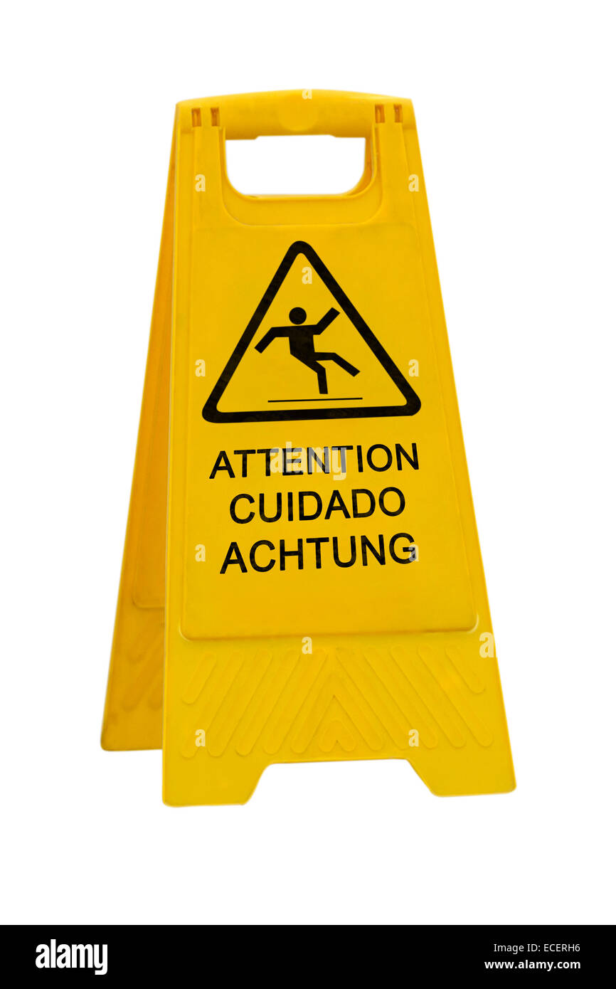 Yellow Caution Slippery Wet Floor Sign Labeled In English French