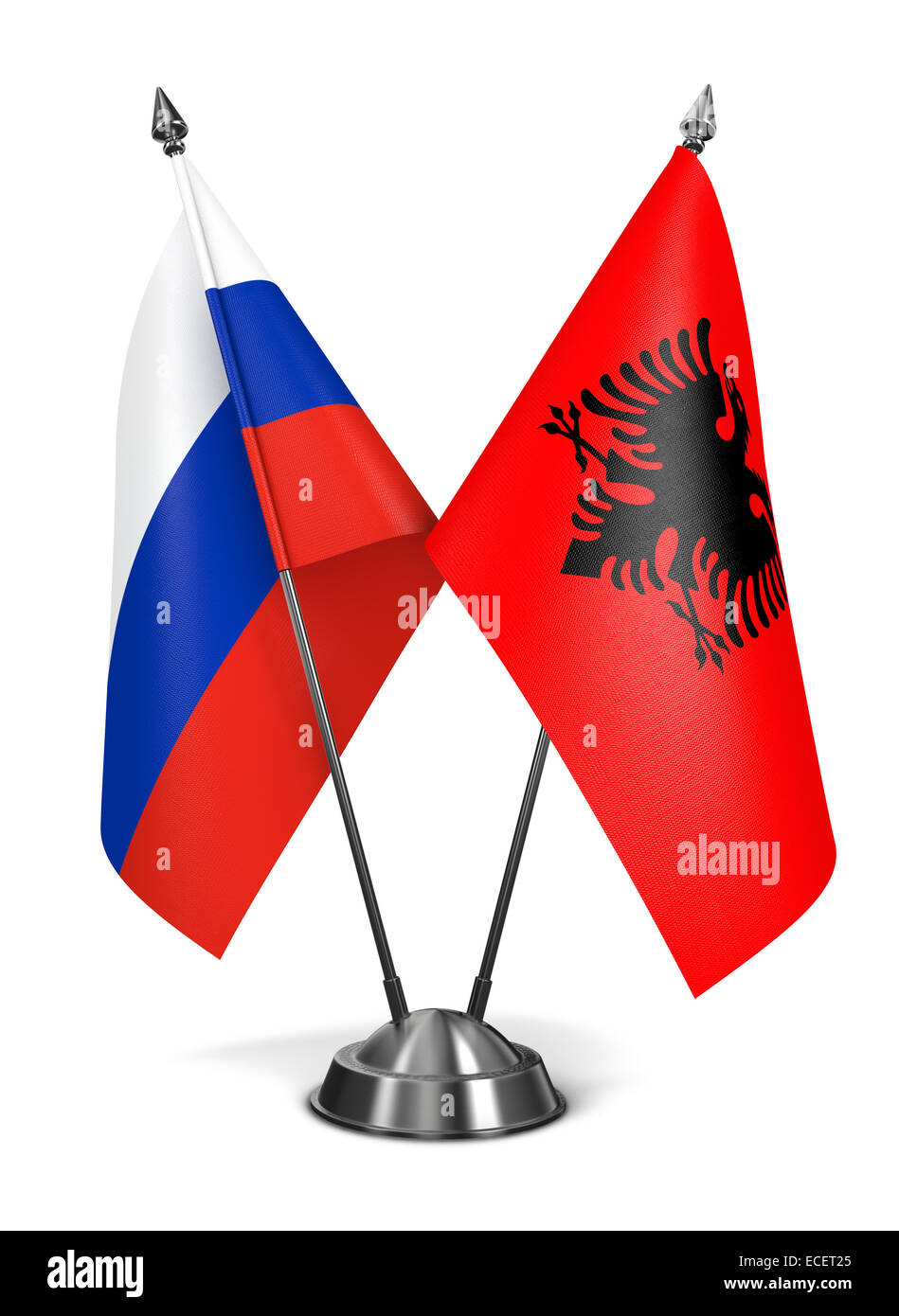 Albania and Russia - Miniature Flags. Stock Photo