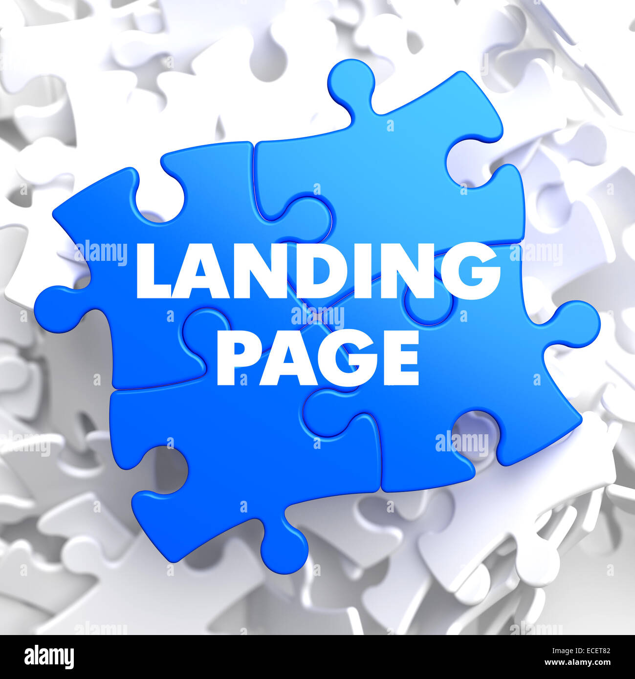Landing Page on Blue Puzzle. Stock Photo
