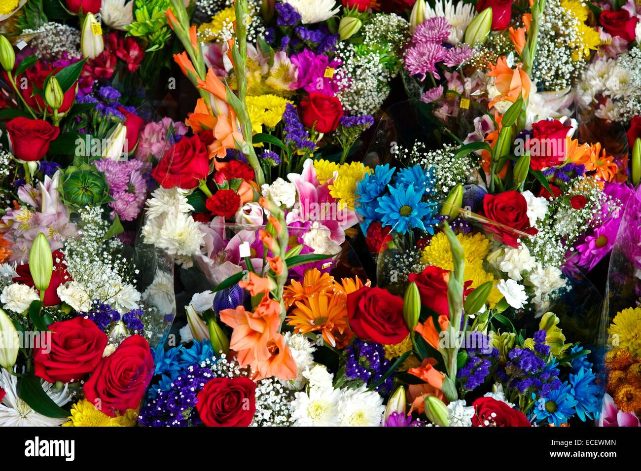 Colorful flowers in a New York street stand Stock Photo
