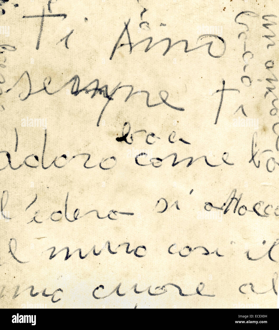 Close up of old italian letter, detail of manuscript calligraphy. Stock Photo