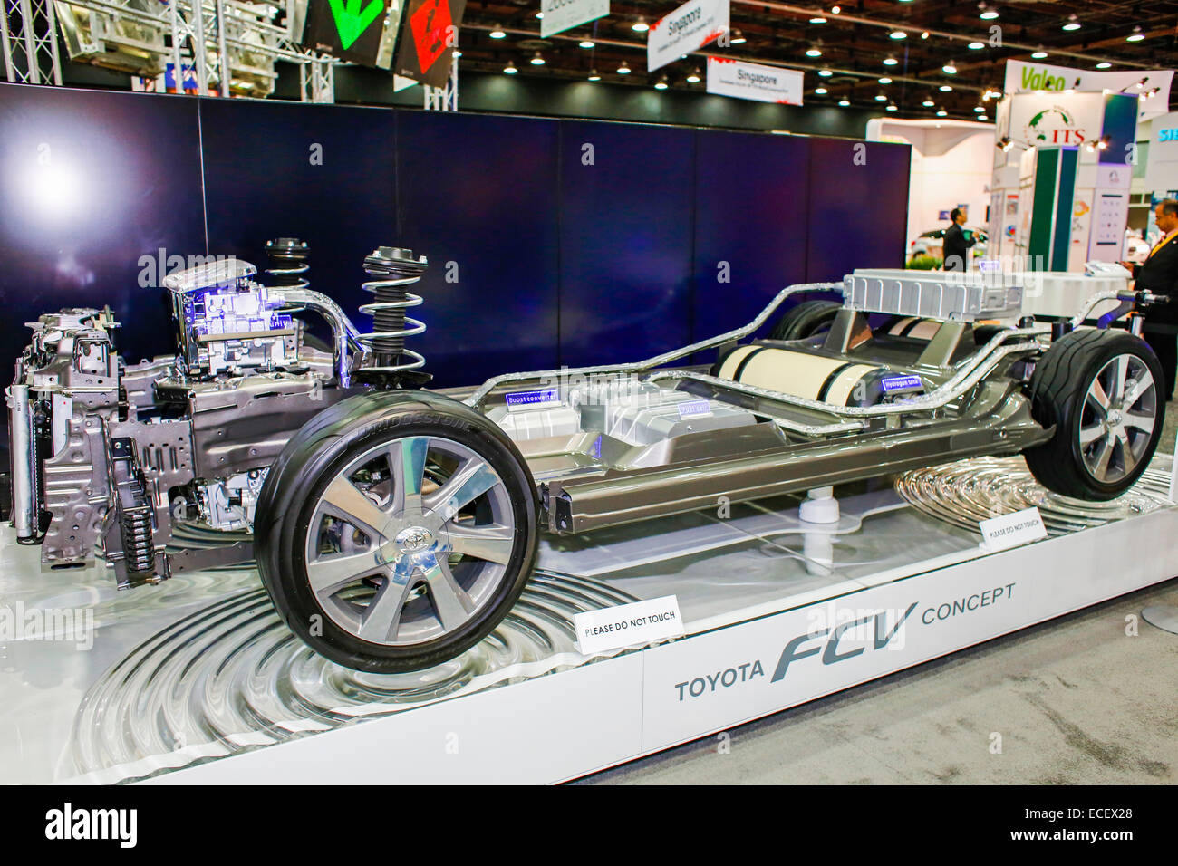 Detroit, Michigan -  The chassis of the Toyota FCV hydrogen fuel cell concept vehicle, on display at the Intelligent Transport S Stock Photo