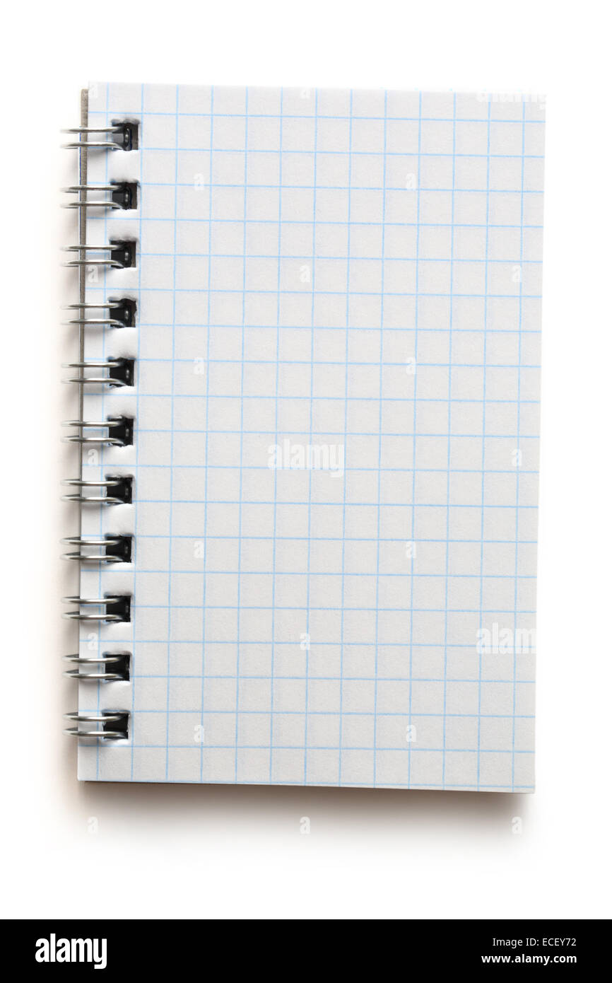 Open white checked notepad with spiral Stock Photo