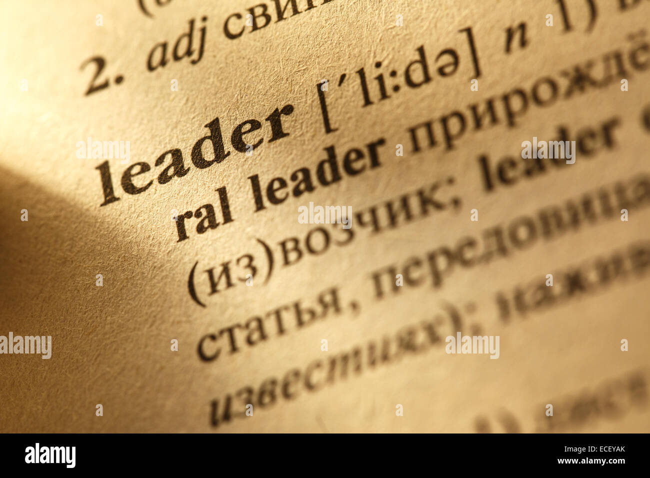 Word Leader translation and definition from English into Russian Stock Photo