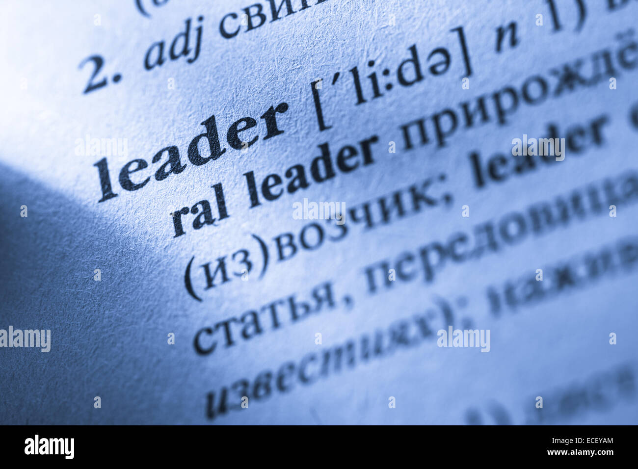 Word Leader translation and definition from English into Russian Stock Photo