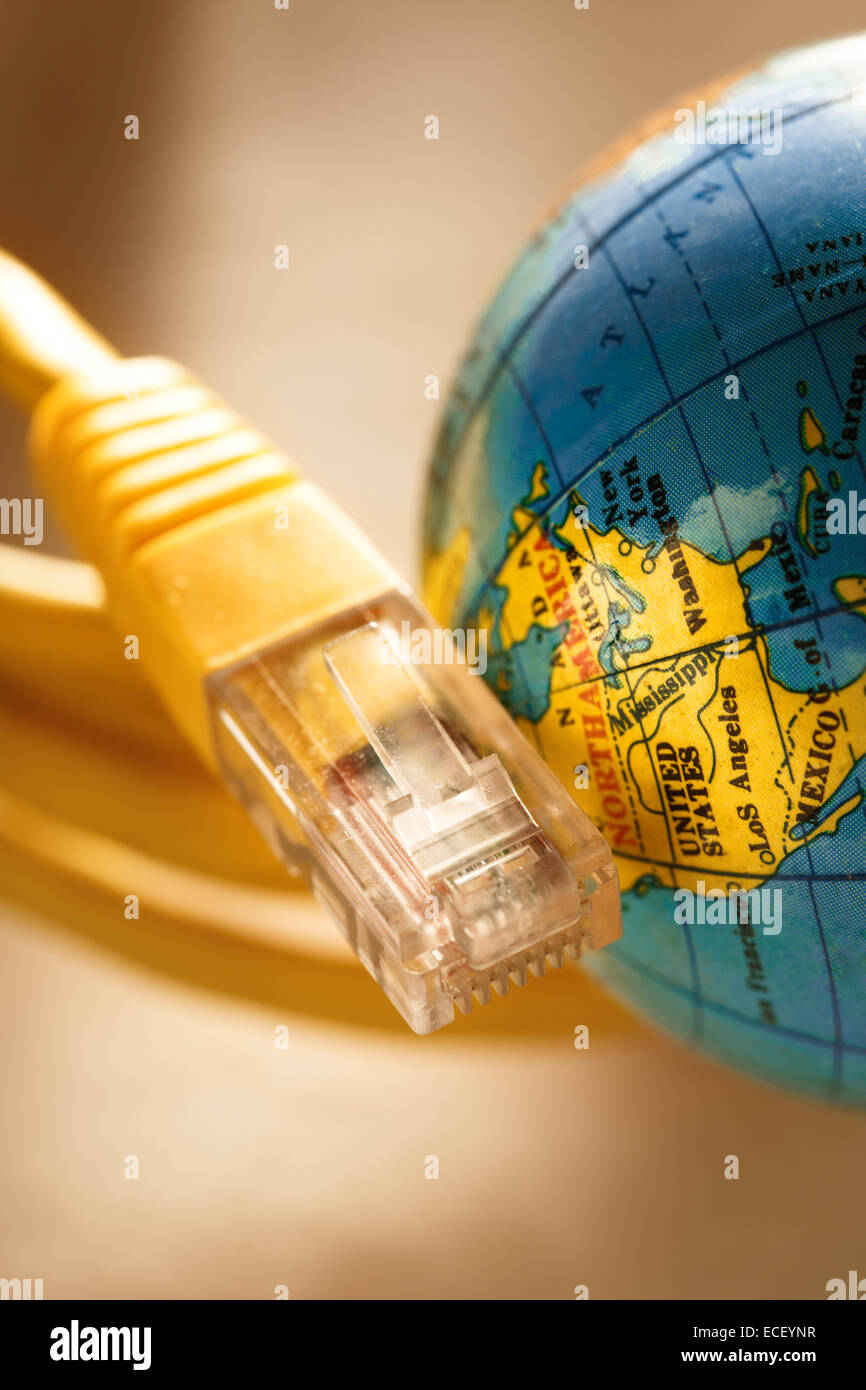 cable for computer and globe Stock Photo Alamy
