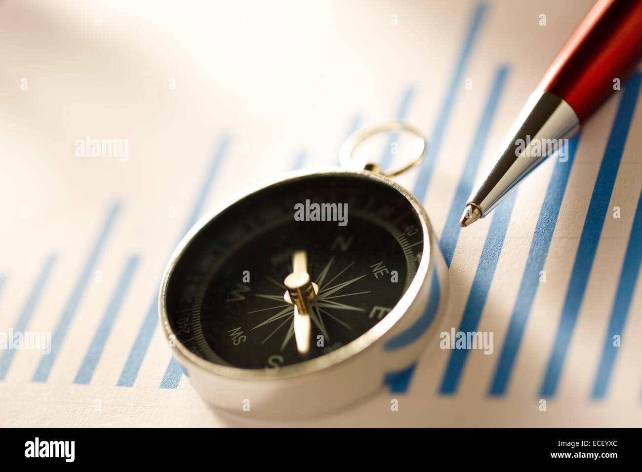 Diagram with compass and pen Stock Photo Alamy