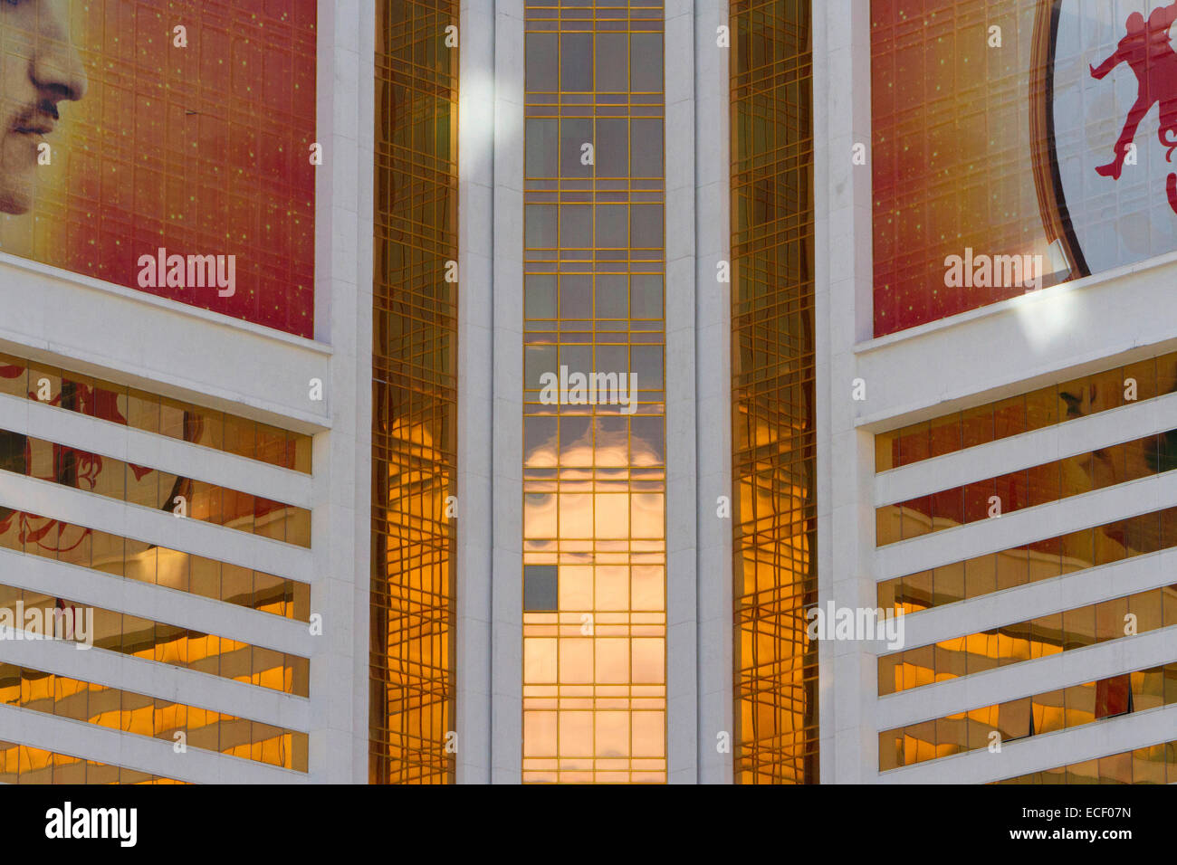 Reflections in windows of the Mirage Hotel & Casino along Las Vegas Strip, Nevada, USA in July Stock Photo