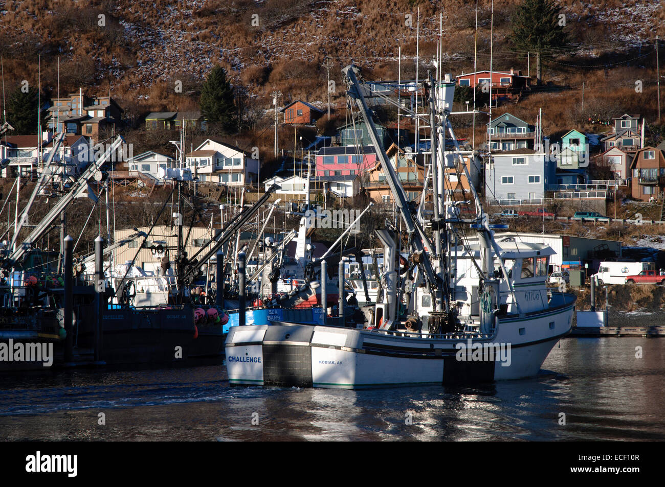 Fishing boat arriving into Kodiak, Alaska Stock Photo