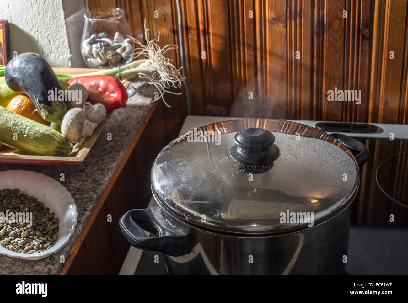 https://c8.alamy.com/comp/ECF1WP/cooking-meat-in-vintage-kitchen-steam-ECF1WP.jpg