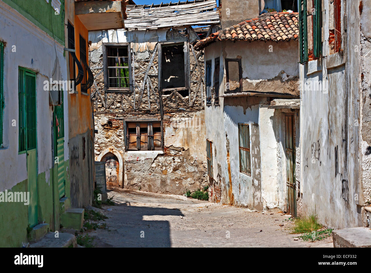 Very old rundown houses in Turkish village Stock Photo