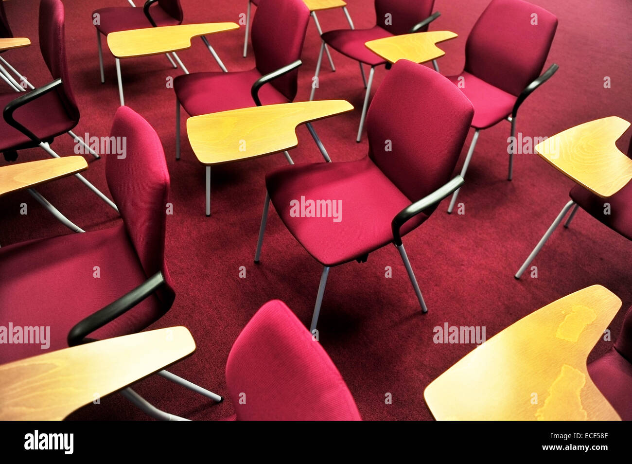 Empty Chairs With Wooden Writing Pad In A Conference Room Stock Photo Alamy