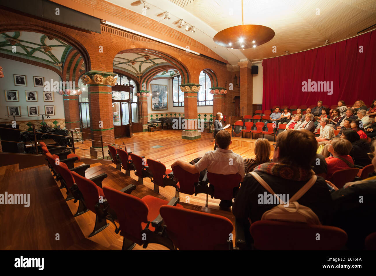 Palace of Catalan Music (Palau de la Musica Catalana) small stage and auditorium in Barcelona, Catalonia, Spain. Stock Photo