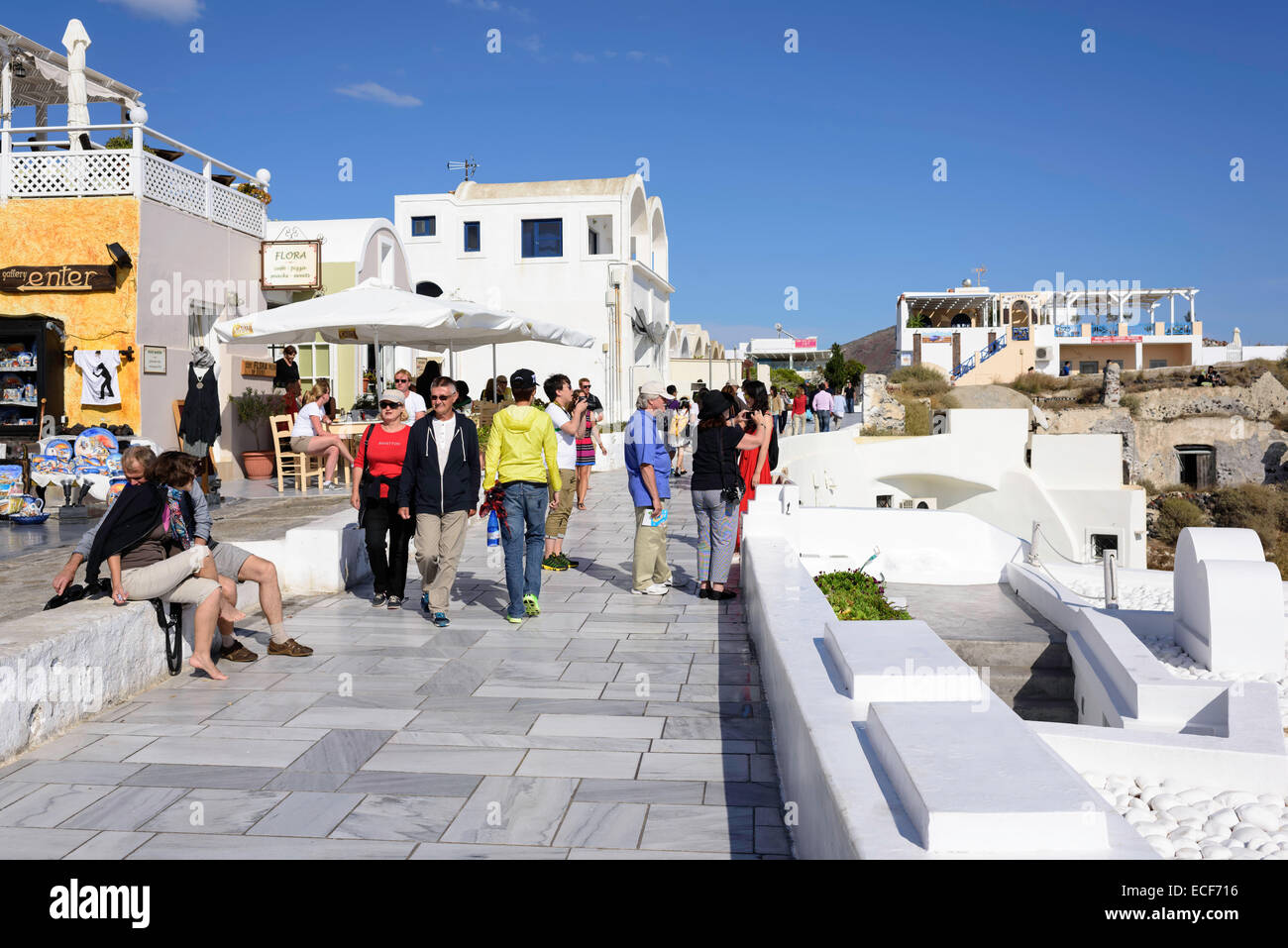 Street scene Oia Santorini Greece Stock Photo