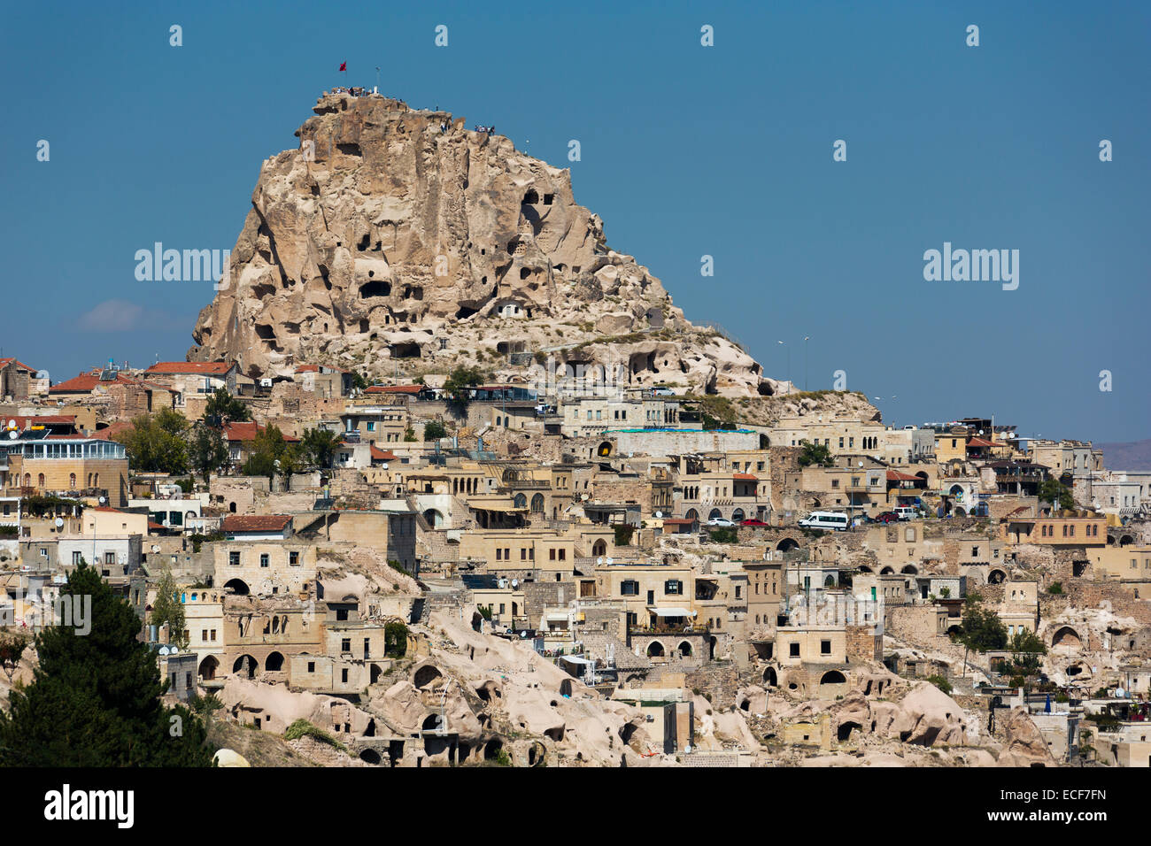 Close view of Uçhisar and its castle Stock Photo