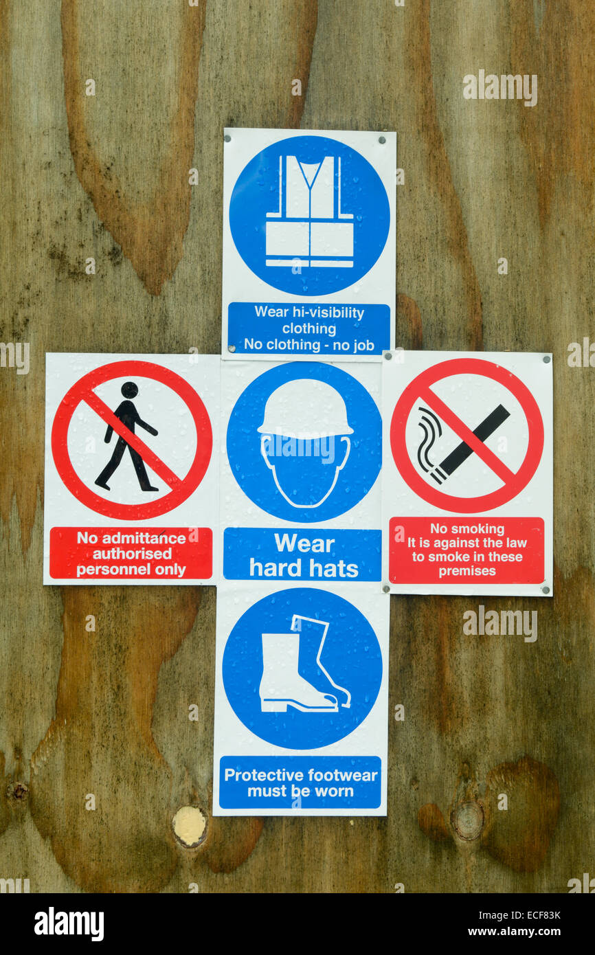 Health and safety signs and regulations on construction site Stock Photo Alamy