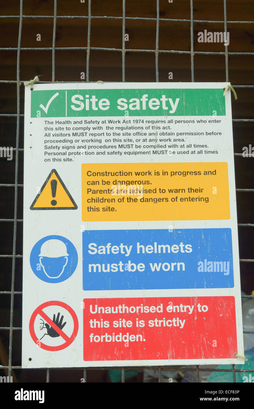 Health and safety signs and regulations on construction site Stock Photo Alamy