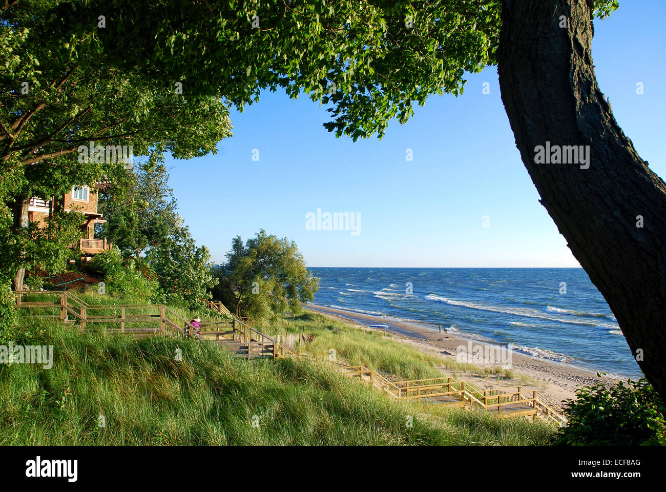 Lake Michigan beach home Stock Photo