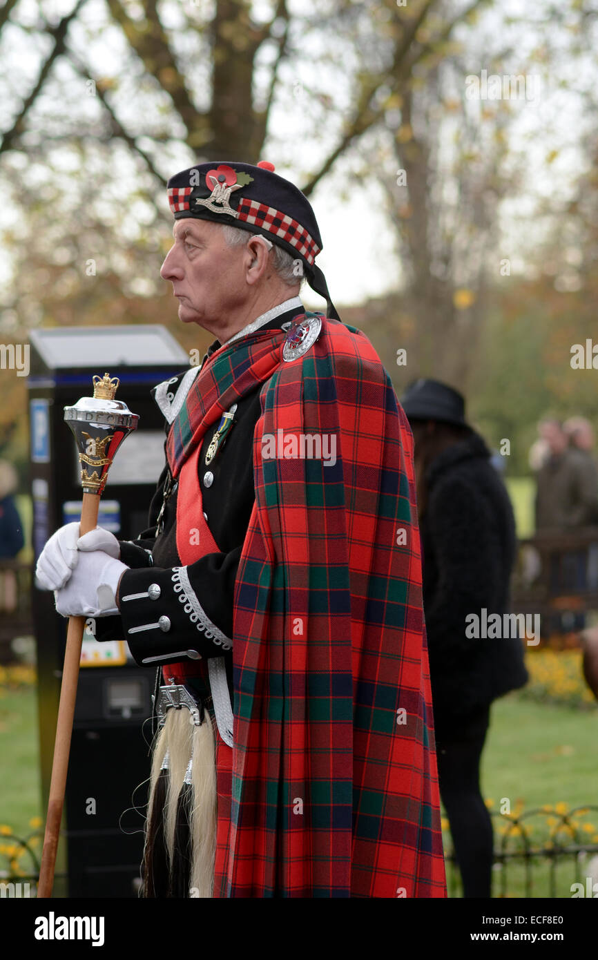 Scottish Marching band leader paying respects Remembrance Day parade