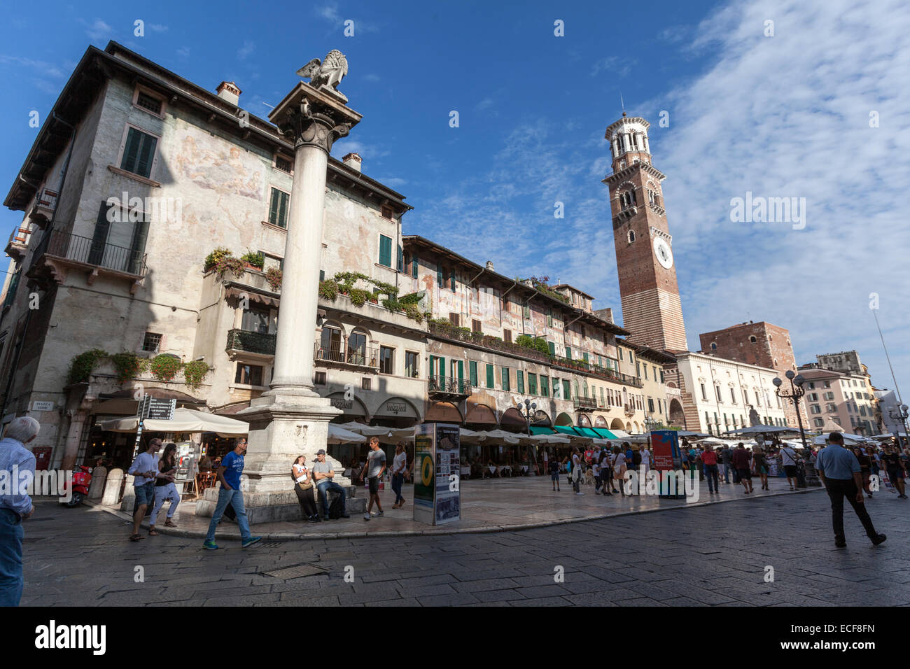 Piazza delle Erbe, Market's square, Verona, and the Leone di San Marco ...