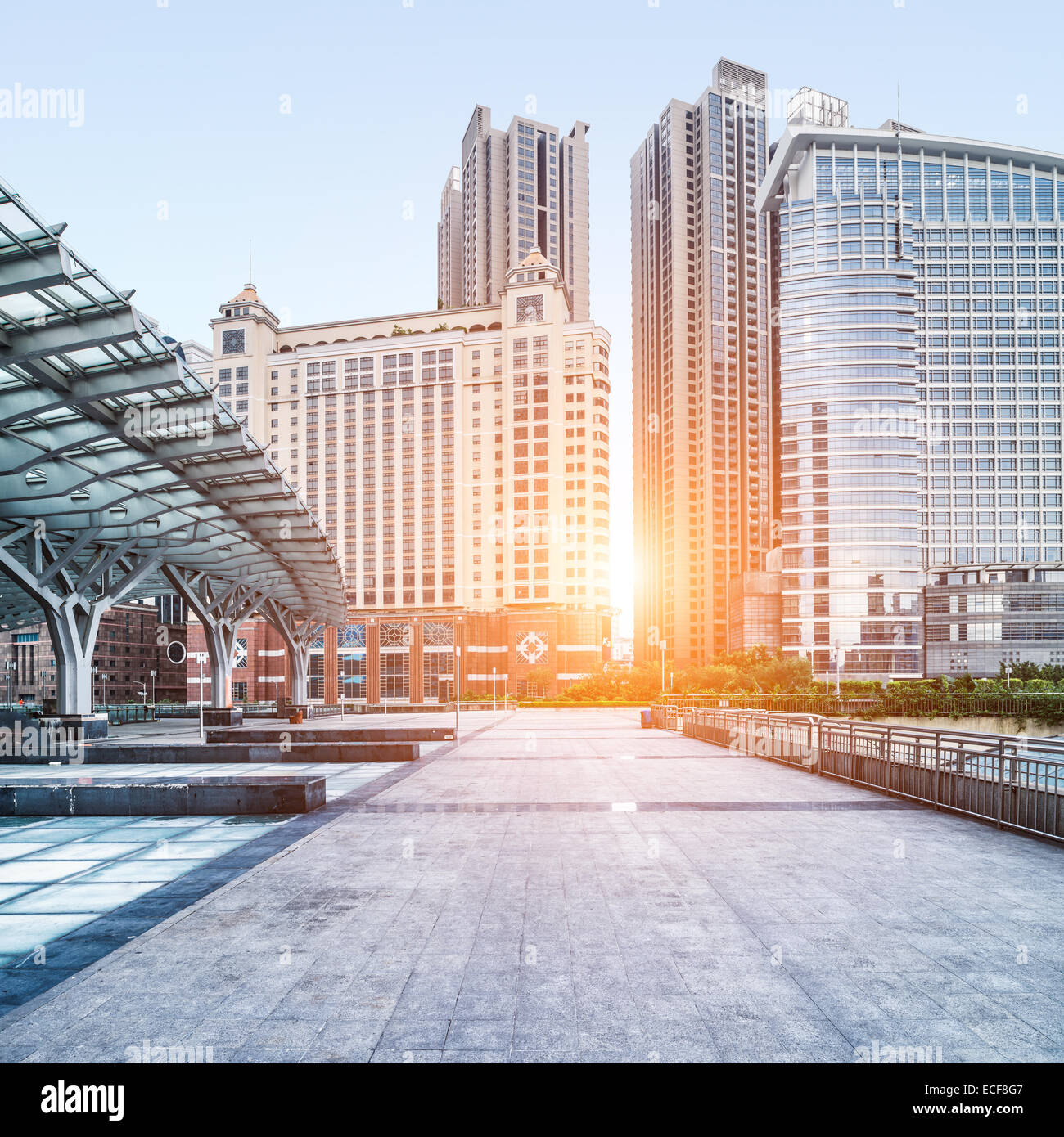 The city and the road in the modern office building background Stock Photo