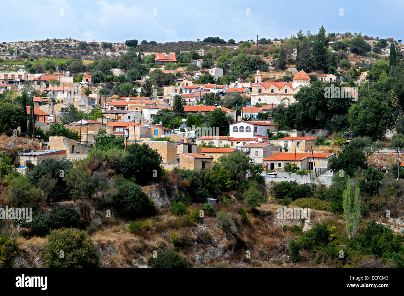 Across the valley to the village of Vasa in the Troodos Stock Photo