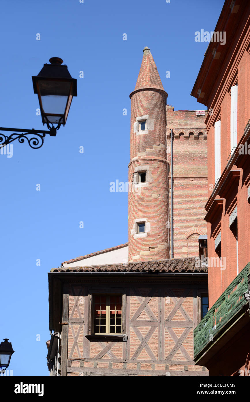 Medieval Architecture and Corner Tower in the Old Town or Historic Centre of Toulouse Haute-Garonne France Stock Photo