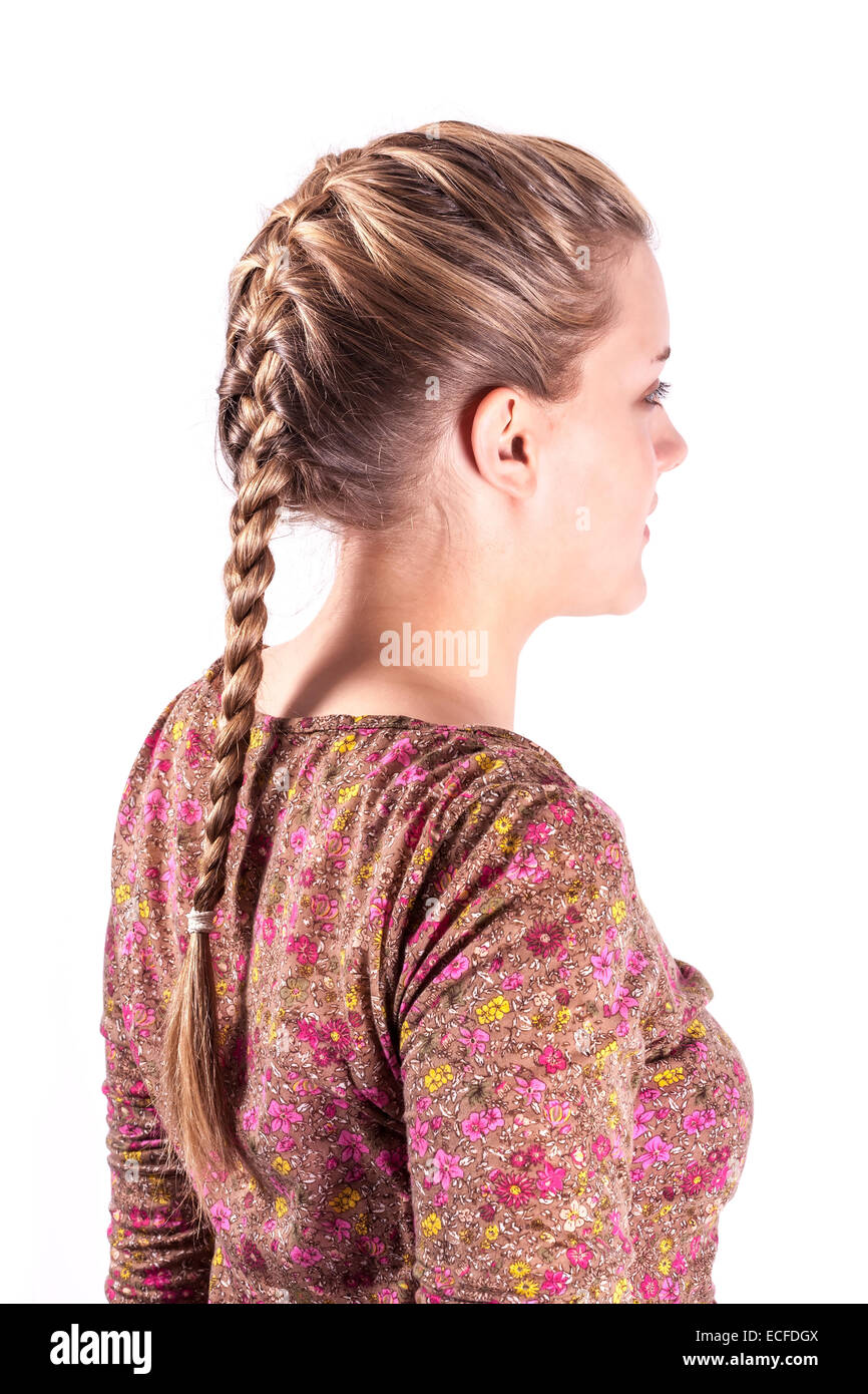 beauty sporting hairstyle rear view isolated on white Stock Photo - Alamy