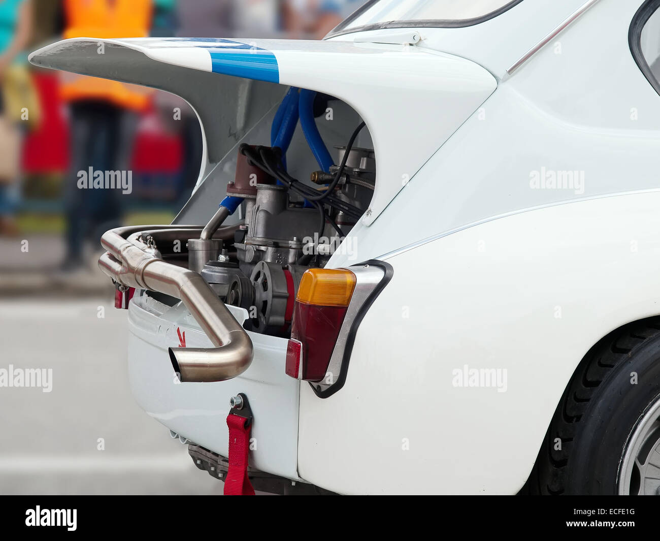 shiny engine and exhaust of racing sport car Stock Photo