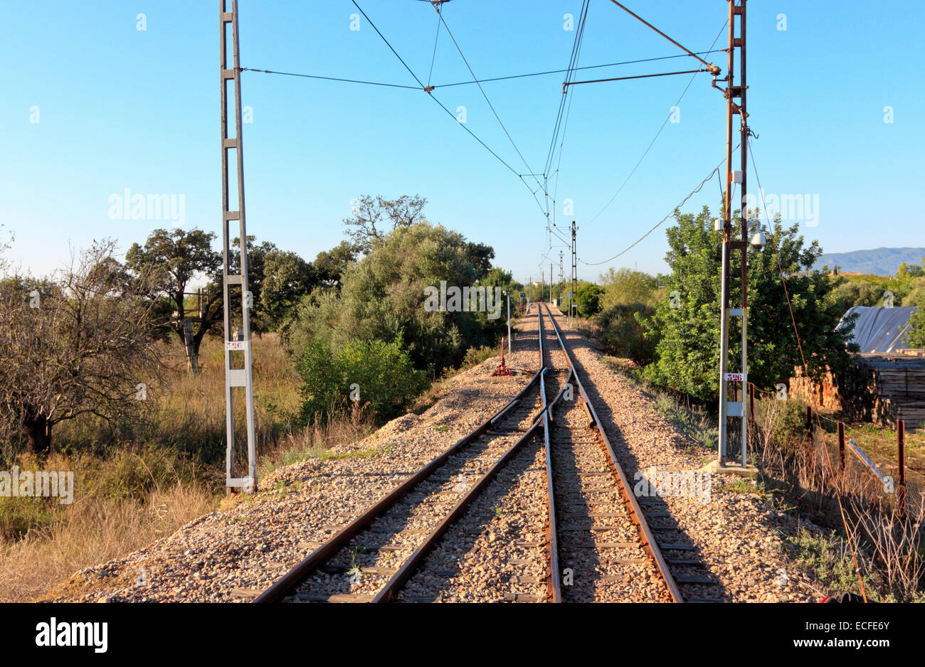 Tracks of the historical Railroad between Palma and Soller, Mallorca, Balearic Islands Stock Photo