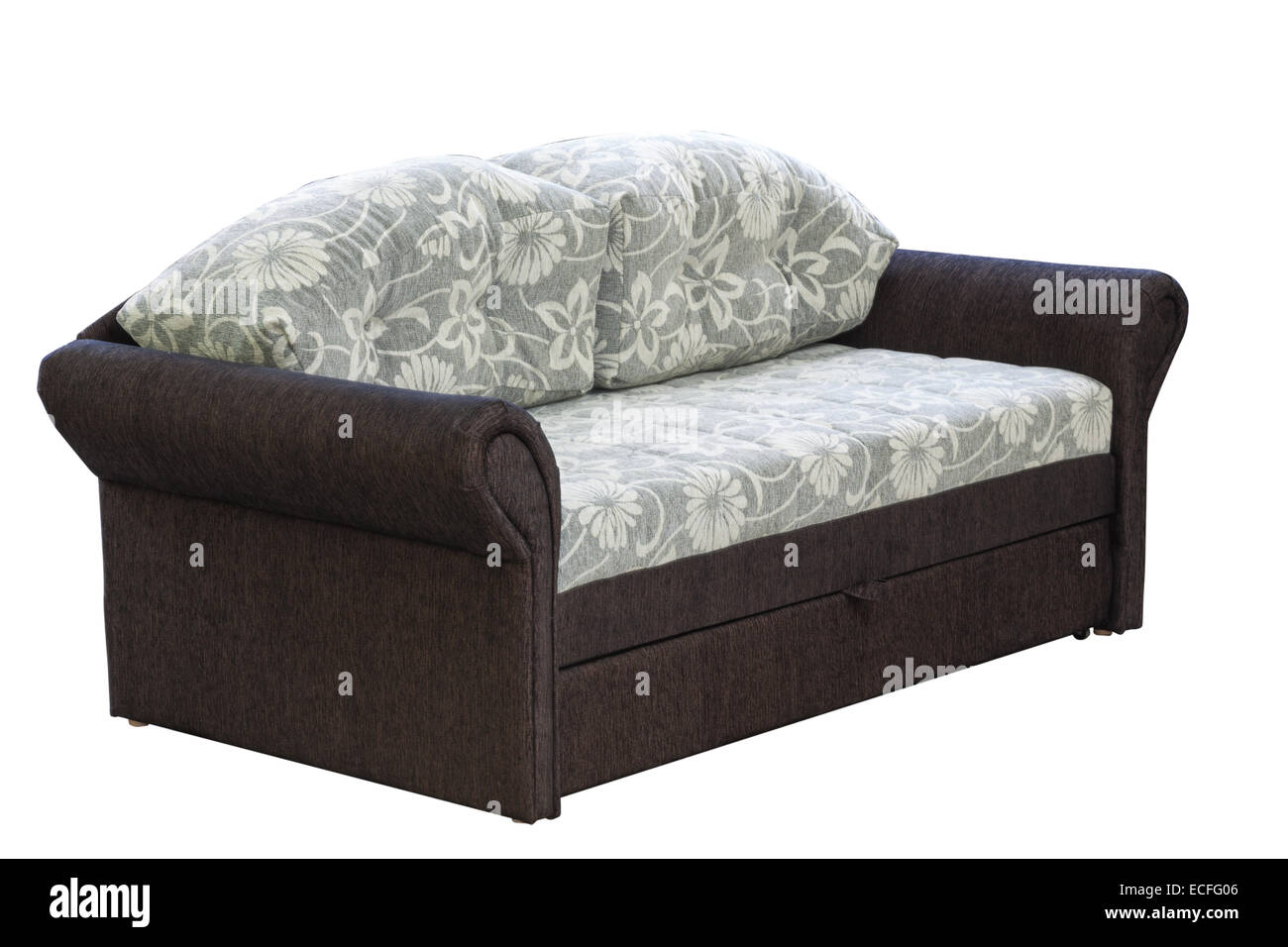Arranged Bed Over White Background Colorful Black Leather Couch