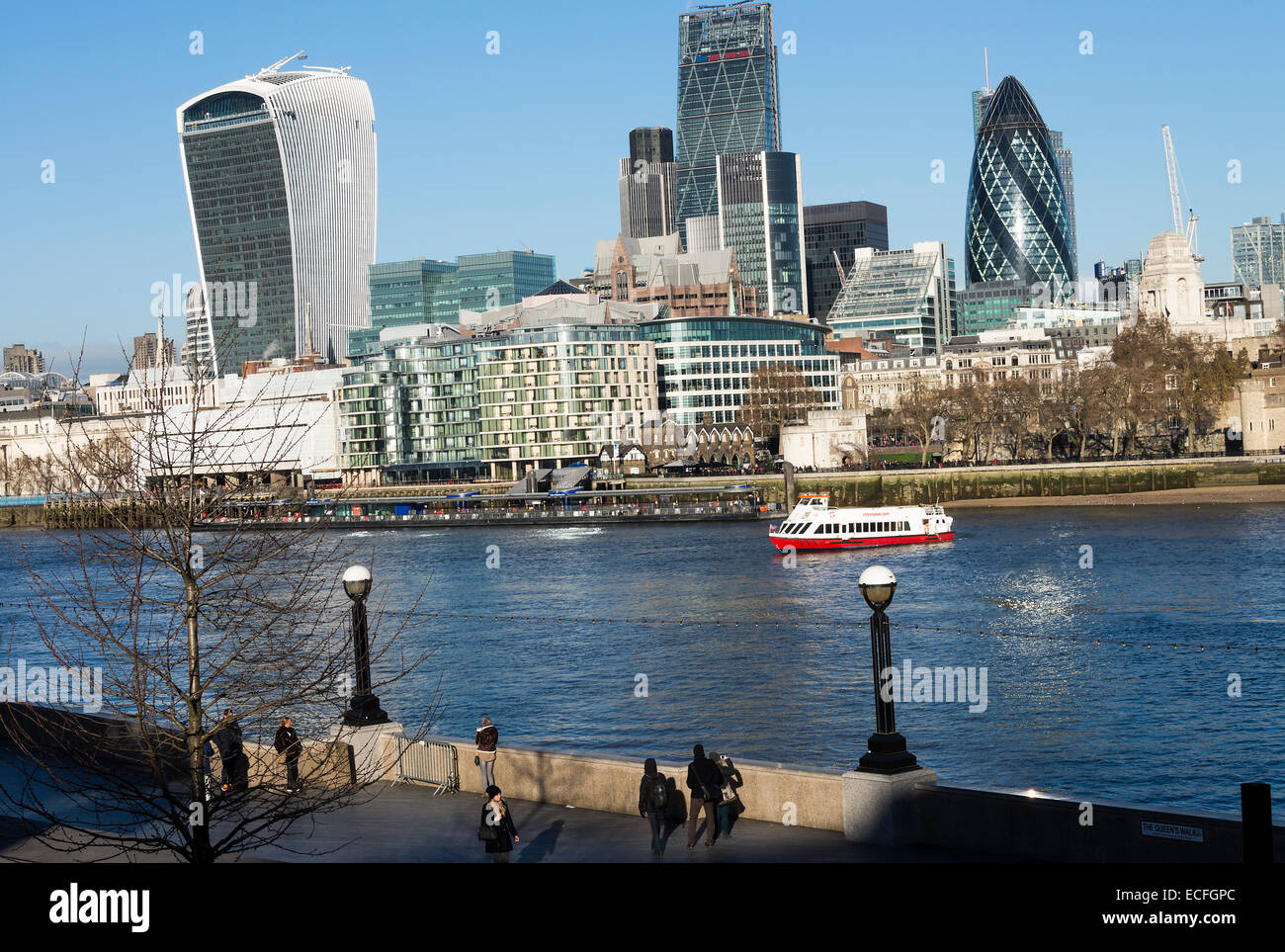 Modern Skyscrapers Make Up Part of the City of London Financial District by the River Thames England United Kingdom UK Stock Photo