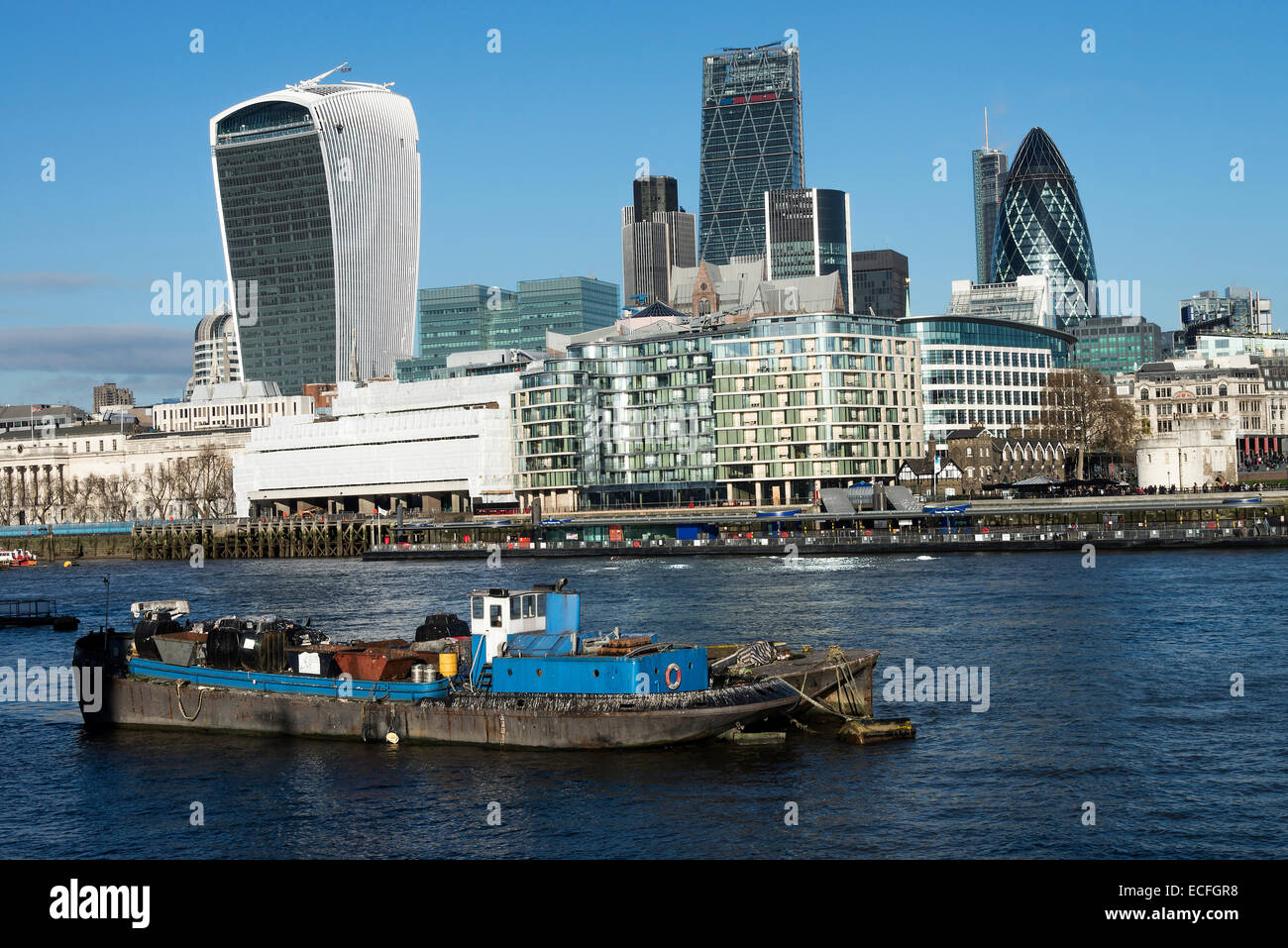 Modern Skyscrapers Make Up Part of the City of London Financial District by the River Thames England United Kingdom UK Stock Photo