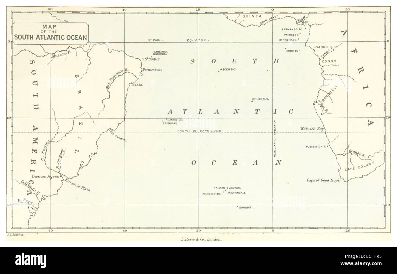 MELLISS(1875) p027 - Map of the South Atlantic Ocean Stock Photo