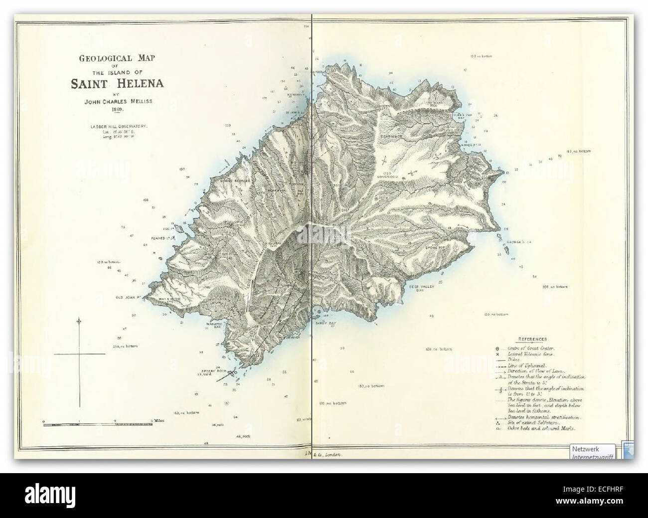 MELLISS(1875) p083 - Map of St.Helena (mounted) Stock Photo