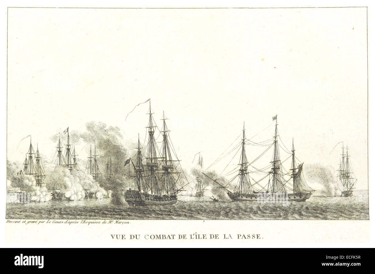 MILBERT(1812) p161 - Île-de-France, Vue du Combat de Île de la Passe (le 20 et le 25 aoC3BBt 1810) Stock Photo