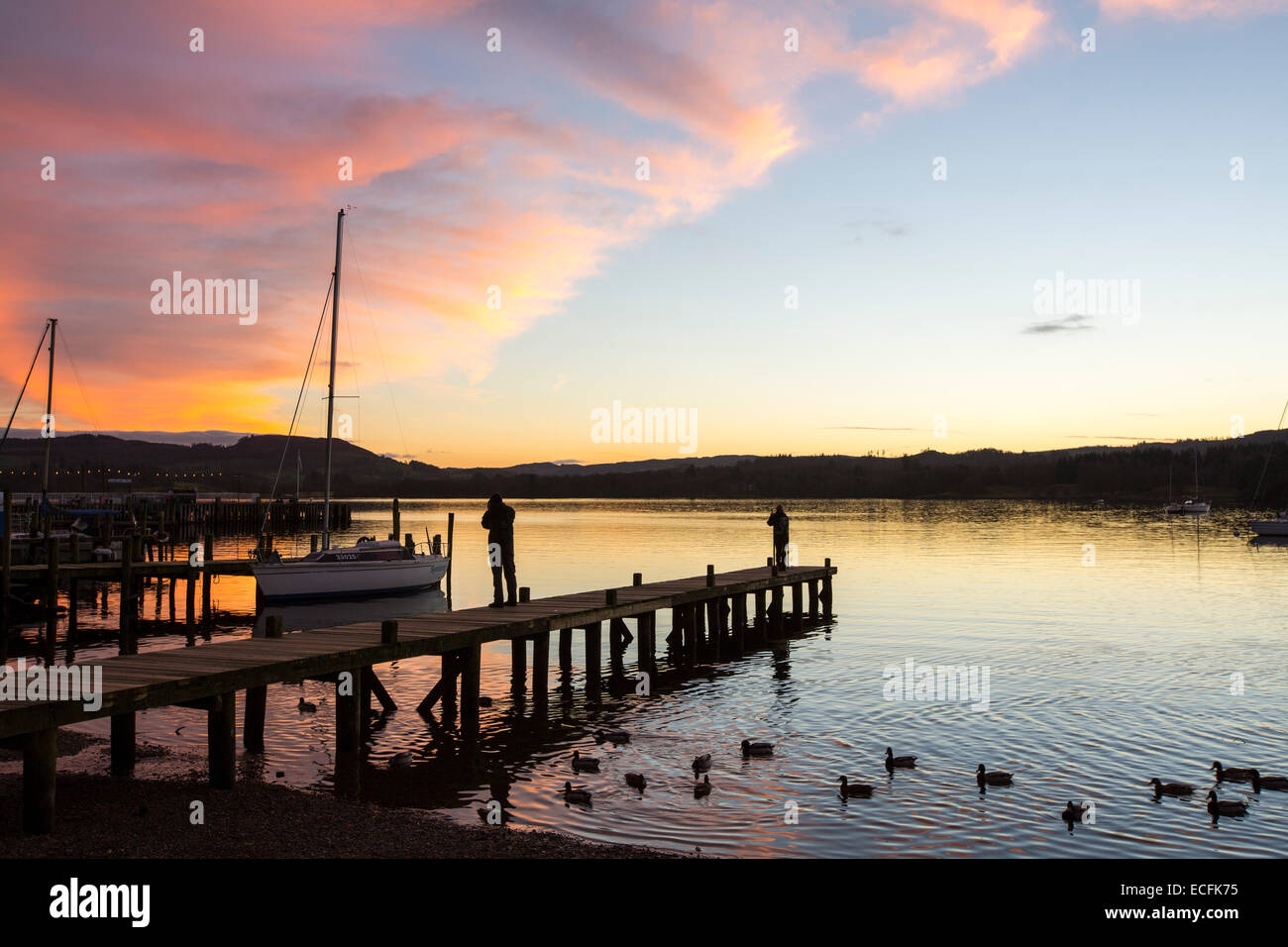 Lake Windermere at sunset, Ambleside, Lake District, UK. Stock Photo