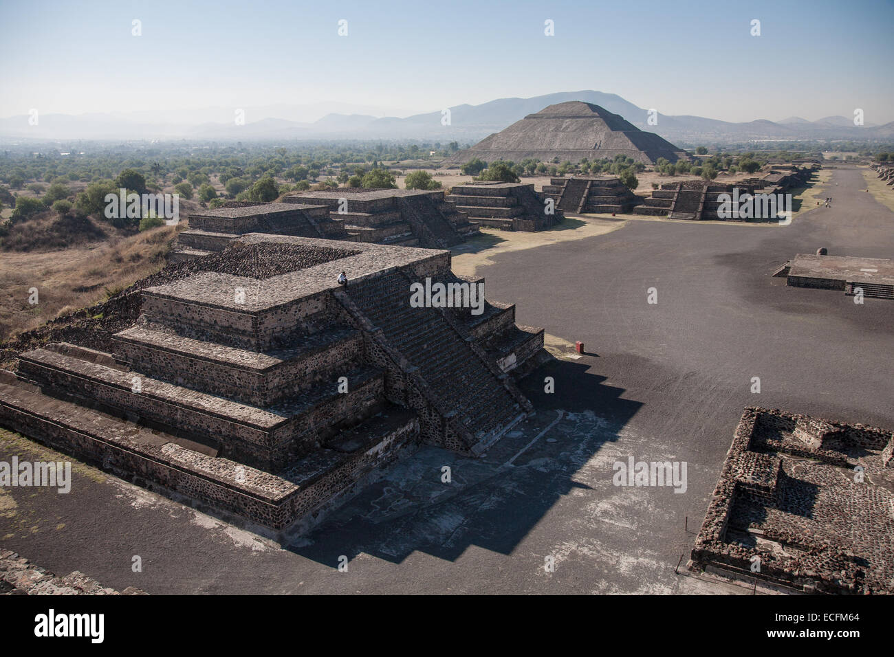 Plaza of the moon and the Pyramid of the Sun in Teotihuacan, Mexico Stock Photo