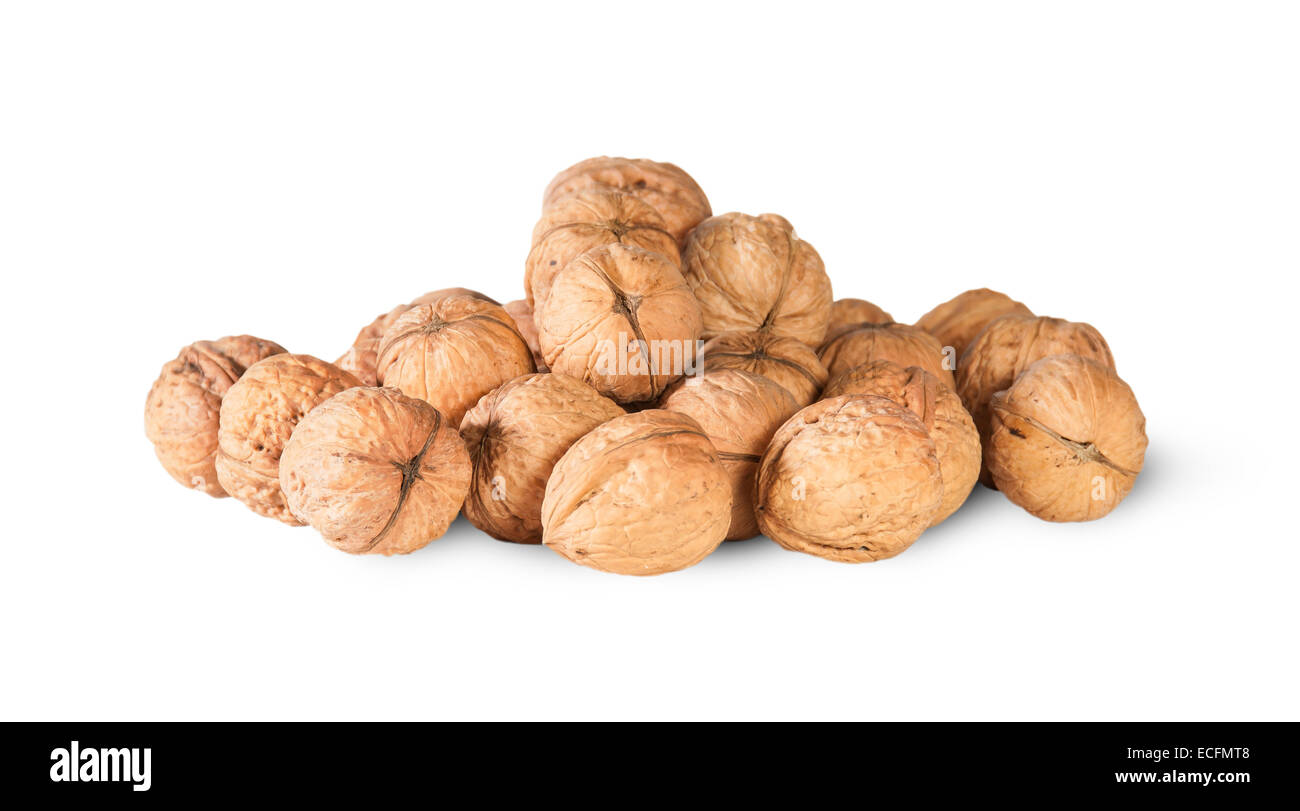 Pile Of Walnuts Isolated On White Background Stock Photo